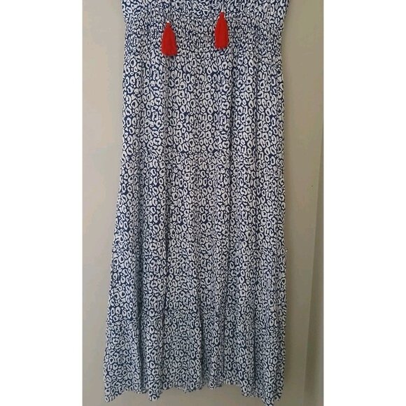 Sail to Sable Flutter Sleeve Midi Dress Size Medium Blue White Animal Print - Picture 4 of 9